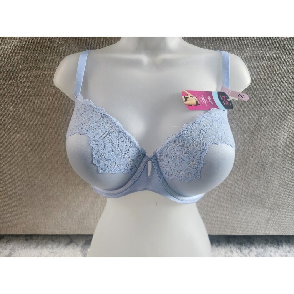 NEW MAIDENFORM Comfort Devotion Lace Push Up Blue Convertible Bra Womens 38D